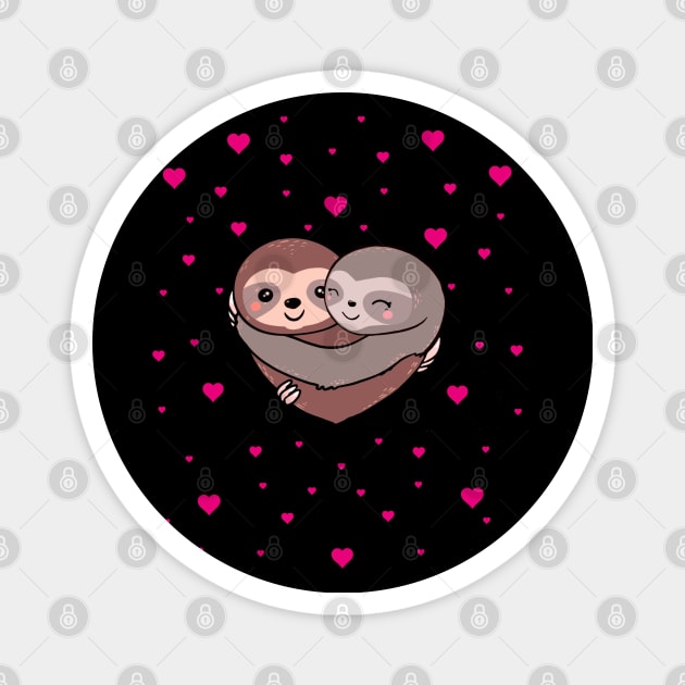 Sloths hugs, lovers couple cute, red heart Magnet by Collagedream